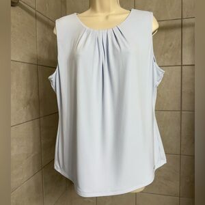 NWOT Calvin Klein light blue sleeveless top with pleated neckline, size XL